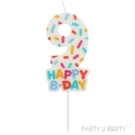 swieczka na tort cyfra 9 sprinkles folat 11 cm