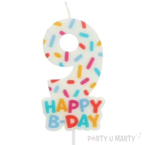 swieczka na tort cyfra 9 sprinkles folat 11 cm