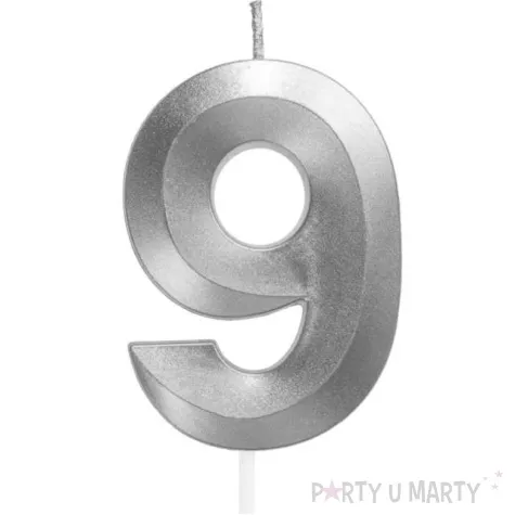 swieczka na tort cyfra 9 srebrna jix 12 cm