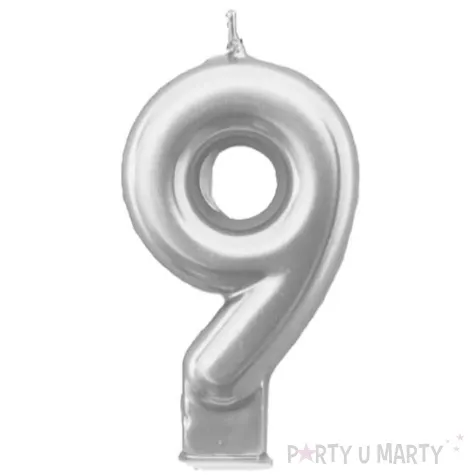 swieczka na tort cyfra 9 srebrna tamipol 7 5 cm