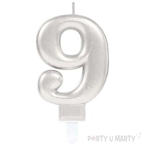 swieczka na tort cyfra 9 srebrny amscan 9 3 cm