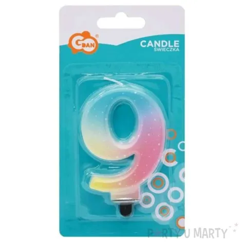 swieczka na tort cyfra 9 teczowa godan 8 cm