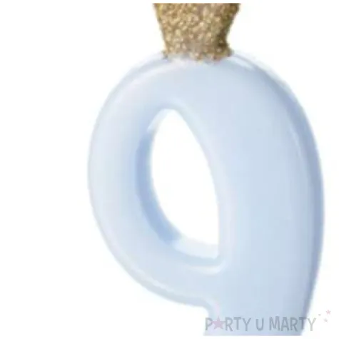 swieczka na tort cyfra 9 w koronie blekitna partydeco 9 5 cm