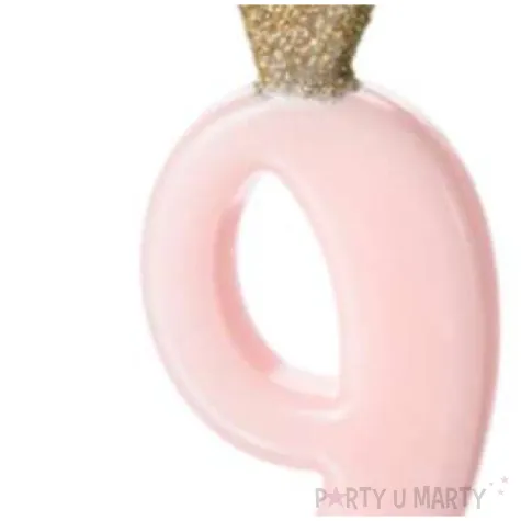 swieczka na tort cyfra 9 w koronie rozowa jasna partydeco 9 5 cm