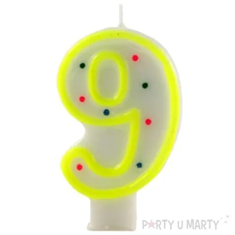 swieczka na tort cyfra 9 w kropki zolta tamipol 7 5 cm