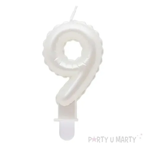 swieczka na tort cyfra 9 wypustki biala perlowa godan 7 cm