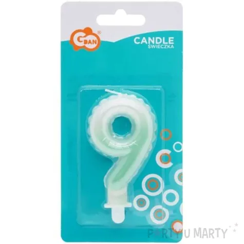 swieczka na tort cyfra 9 wypustki ombre bialo zielona perlowa godan 7 cm