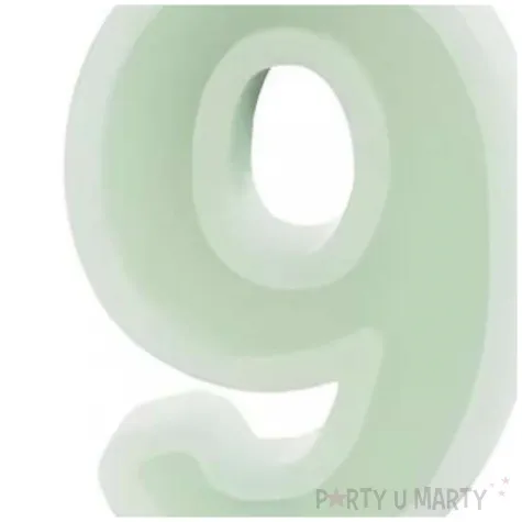 swieczka na tort cyfra 9 zielony partydeco 10 cm