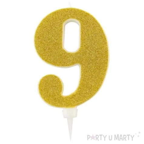 swieczka na tort cyfra 9 zlota brokatowa givi 15 5 cm