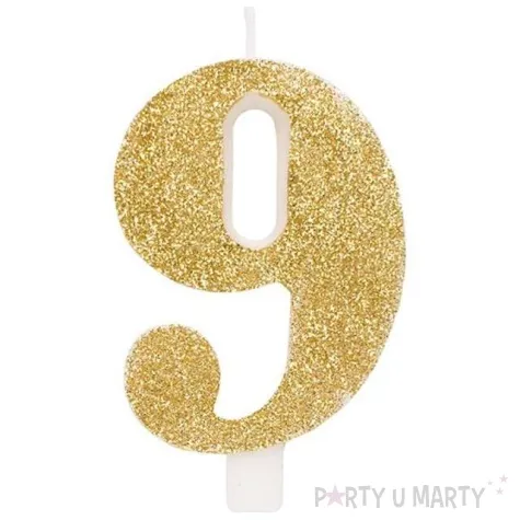 swieczka na tort cyfra 9 zlota brokatowa givi 9 5 cm