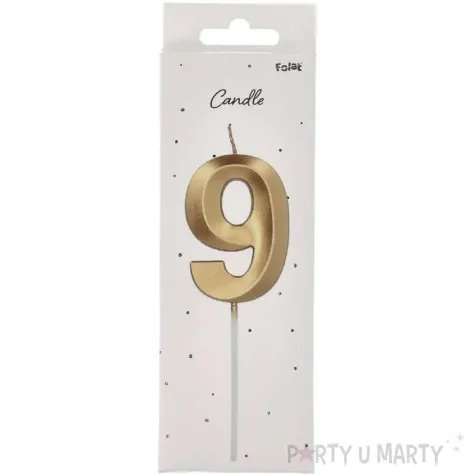 swieczka na tort cyfra 9 zlota folat 14 5 cm