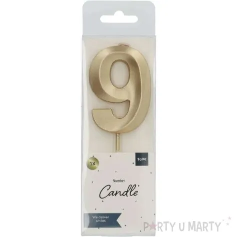 swieczka na tort cyfra 9 zlota folat 7 cm