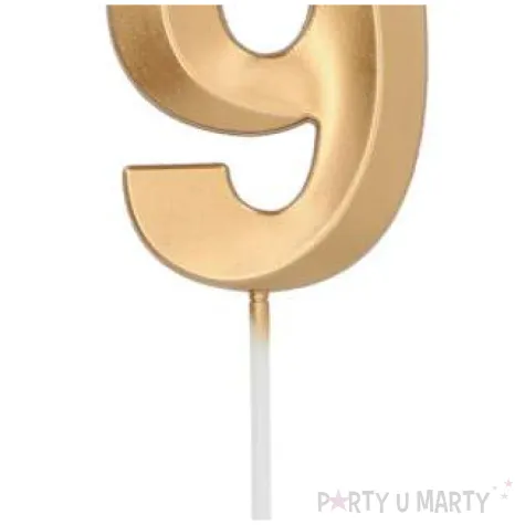 swieczka na tort cyfra 9 zlota folat 7 cm