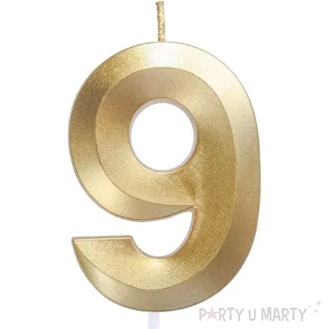 swieczka na tort cyfra 9 zlota jix 12 cm
