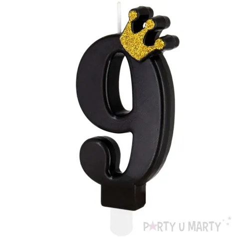 swieczka na tort cyfra 9 zlota korona czarny partypal 8 8 cm