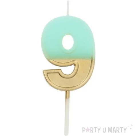 swieczka na tort cyfra 9 zloto niebieska folat 5 cm