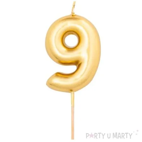 swieczka na tort cyfra 9 zloty metalik givi 8 cm