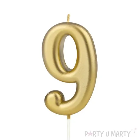 swieczka na tort cyfra 9 zloty partypal 10 cm