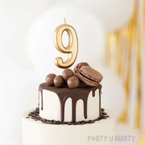 swieczka na tort cyfra 9 zloty partypal 10 cm