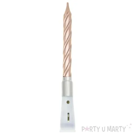 swieczka na tort grajaca rozowo zlota partypal