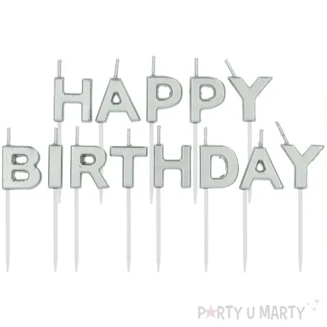 swieczka na tort happy birthday srebrny folat 8 cm
