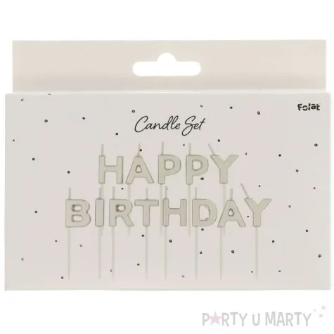 swieczka na tort happy birthday srebrny folat 8 cm