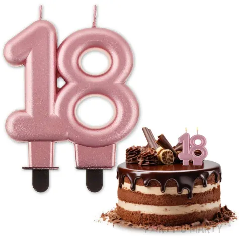 swieczka na tort liczba 18 beauty and charm rozowe zloto godan 8 cm