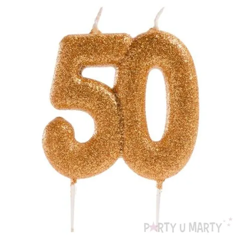swieczka na tort liczba 50 zlota dekora 8 cm