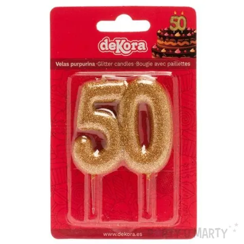 swieczka na tort liczba 50 zlota dekora 8 cm