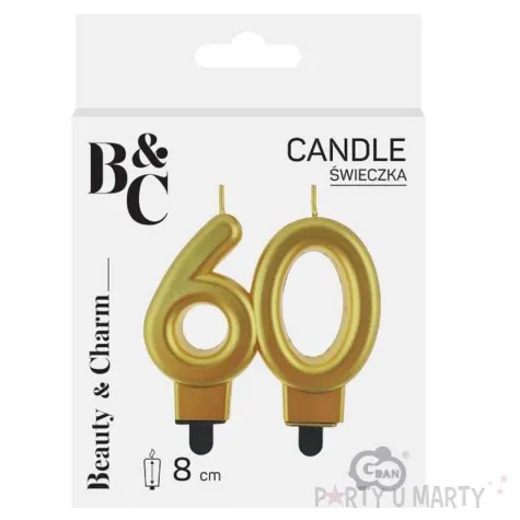 swieczka na tort liczba 60 beauty and charm zloty godan 8 cm