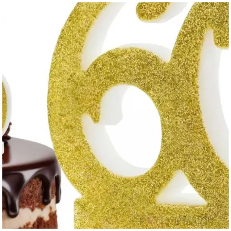 swieczka na tort liczba 60 brokatowa zloty partydeco 8 5 cm