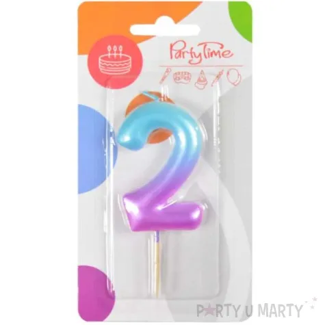 swieczka na tort ombre cyfra 2 fioletowo niebieska arpex 6 cm