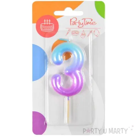 swieczka na tort ombre cyfra 3 fioletowo niebieska arpex 6 cm