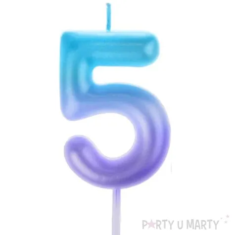 swieczka na tort ombre cyfra 5 fioletowo niebieska arpex 6 cm