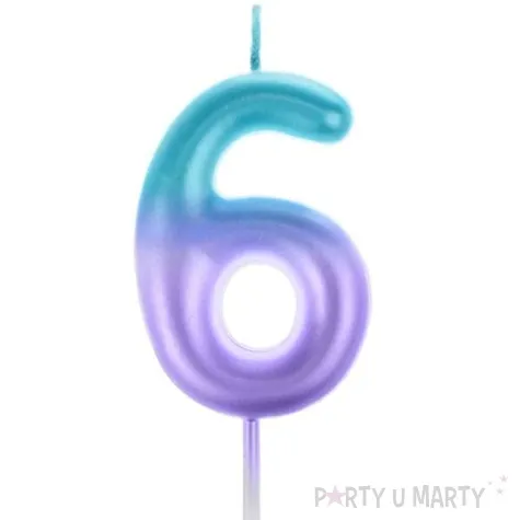 swieczka na tort ombre cyfra 6 fioletowo niebieska arpex 6 cm