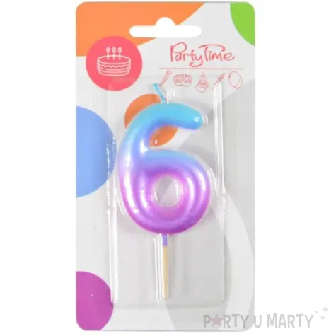 swieczka na tort ombre cyfra 6 fioletowo niebieska arpex 6 cm