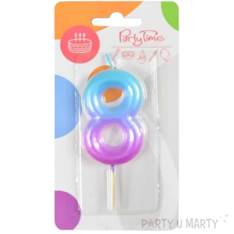 swieczka na tort ombre cyfra 8 fioletowo niebieska arpex 6 cm