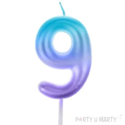 swieczka na tort ombre cyfra 9 fioletowo niebieska arpex 6 cm