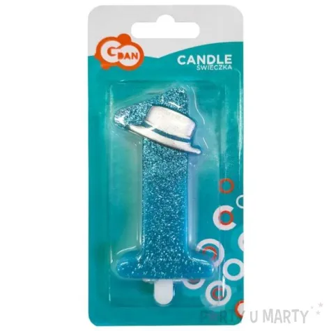 swieczka na tort pierwsze urodziny cyferka 1 niebieska godan 9 cm