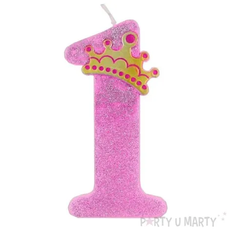 swieczka na tort pierwsze urodziny cyferka 1 rozowa godan 9 cm