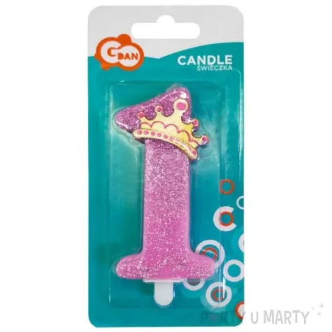 swieczka na tort pierwsze urodziny cyferka 1 rozowa godan 9 cm