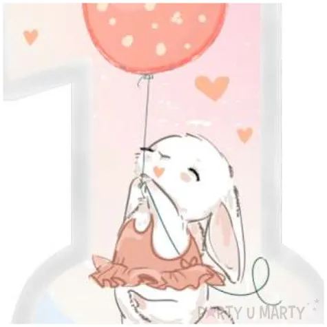 swieczka na tort roczek cyferka 1 z kroliczkiem rozowa godan