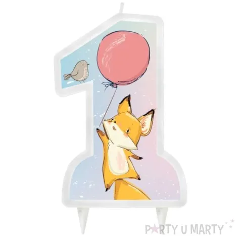 swieczka na tort roczek cyferka 1 z liskiem liliowa godan