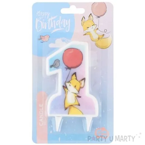 swieczka na tort roczek cyferka 1 z liskiem liliowa godan