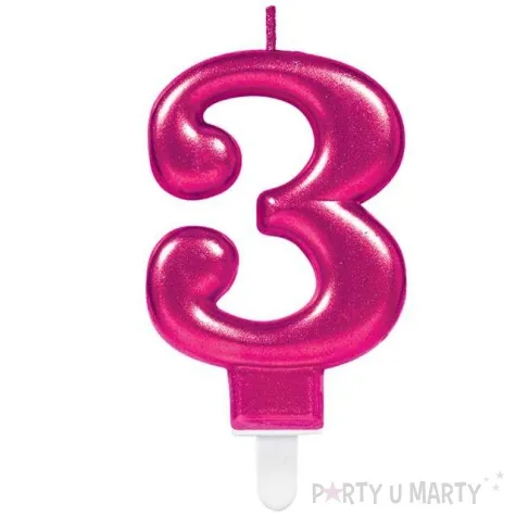 swieczka na tort rozowa cyfra 3 amscan sparkling celebration 9 cm