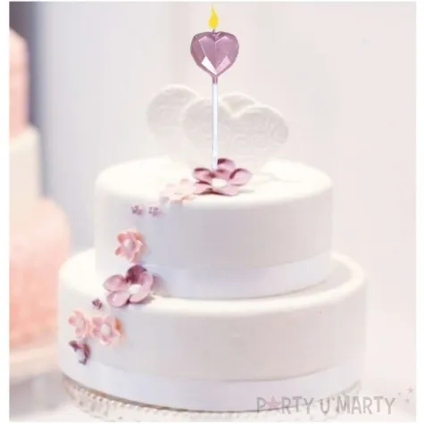 swieczka na tort serduszko rozowo zloty jix 9 5 cm