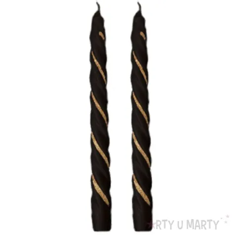swieczka spiralna stozkowa czarna z brokatem ravi 23 cm 2 szt