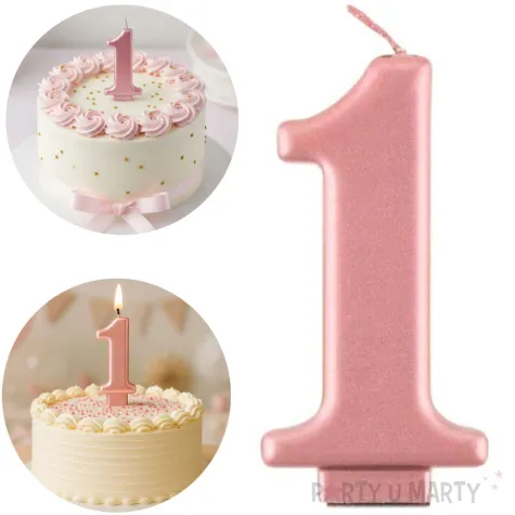 swieczka tortowa cyfra 1 rozowe zloto resegold metaliczna metalik cyfra liczba na tort