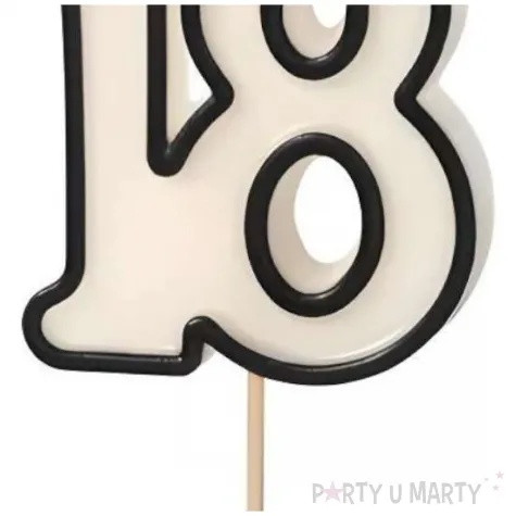 swieczka urodzinowa na tort liczba 18 na urodziny biala czarna 8 5 cm
