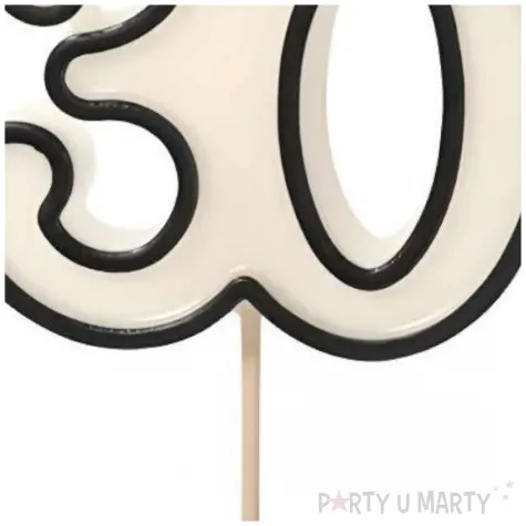 swieczka urodzinowa na tort liczba 30 na urodziny biala czarna 8 5 cm